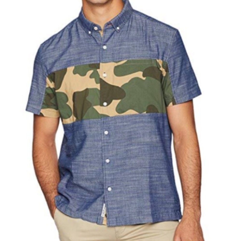 Penguin Denim Camo Stripe Slim Fit Shirt Mens  3X